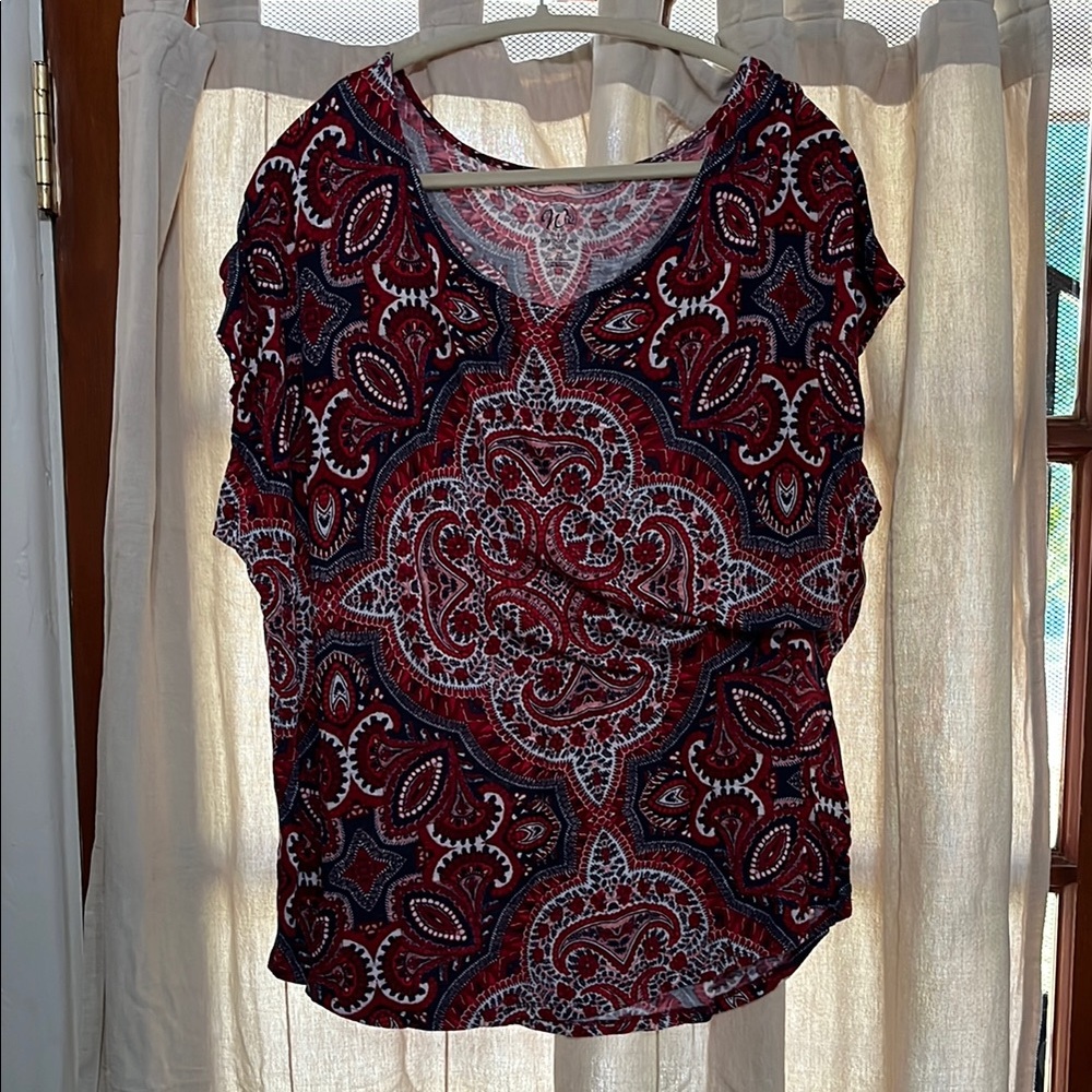 Westport Red and White Relaxed Asymmetrical Blouse